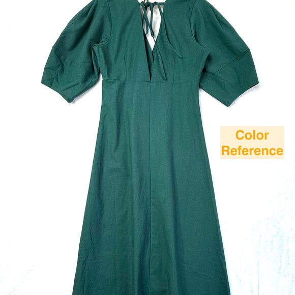 Commense Cotton Linen Button Front Midi Dress Womens M Deep Green NEW - Picture 2 of 8
